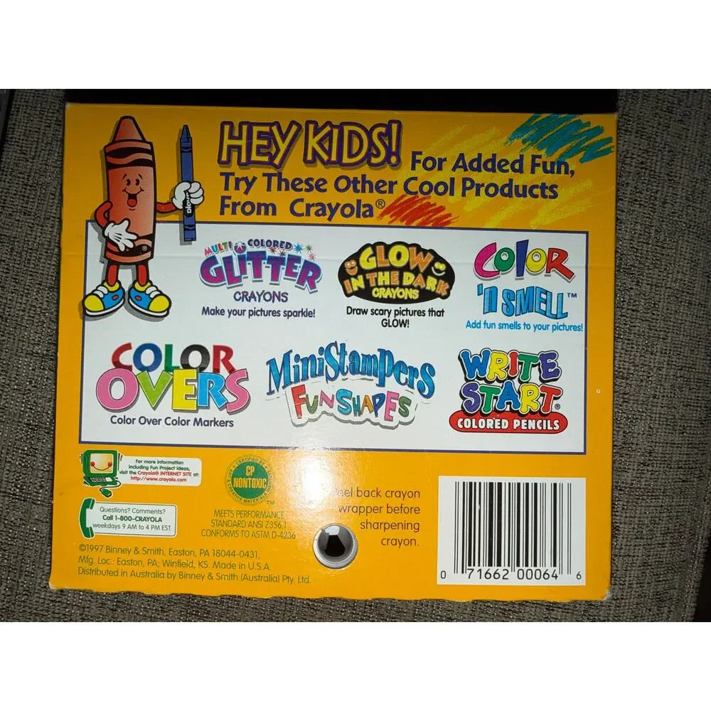 Vintage Crayola Crayons 64 Count Box w/ Built-In Sharpener 1997 Binney & Smith
